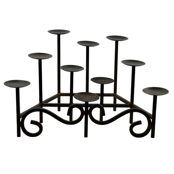 Wrought Iron Three-Tiered Rustic Fireplace Insert 10 Pillar Candle Holder - Picture 1 of 7